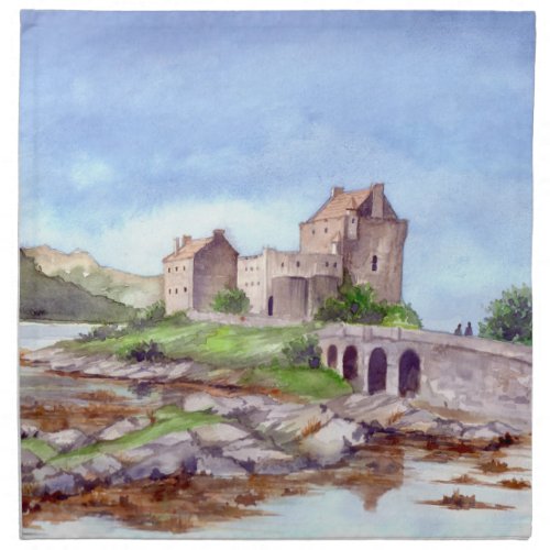 Eilean Donan Castle Watercolor Painting Cloth Napkin