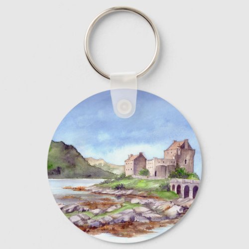 Eilean Donan Castle Watercolor Painting Keychain