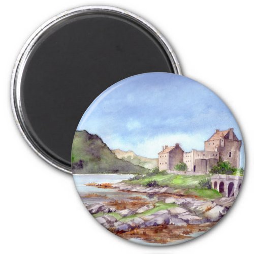 Eilean Donan Castle Watercolor Painting Magnet