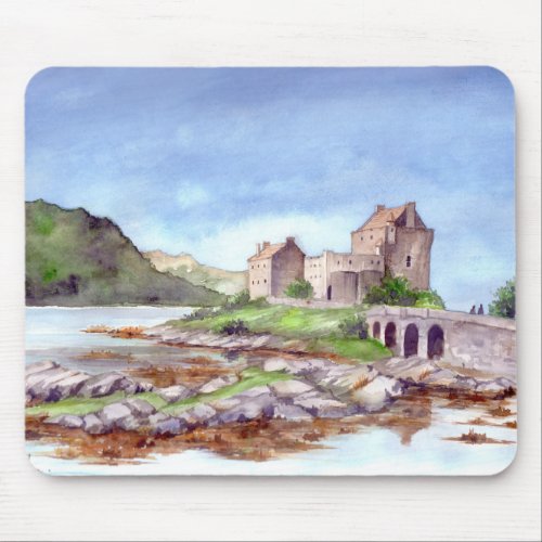 Eilean Donan Castle Watercolor Painting Mouse Pad