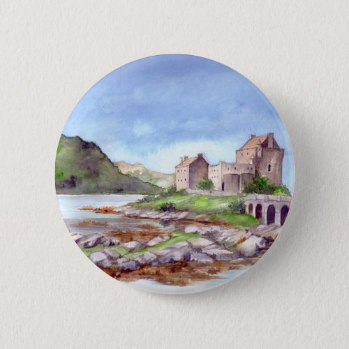 Eilean Donan Castle Watercolor Painting Pinback Button