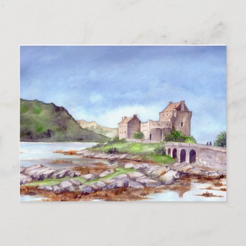 Eilean Donan Castle Watercolor Painting Postcard