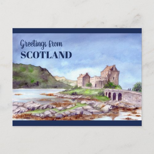 Eilean Donan Castle Watercolor Painting Postcard