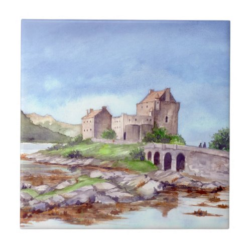 Eilean Donan Castle Watercolor Painting Tile