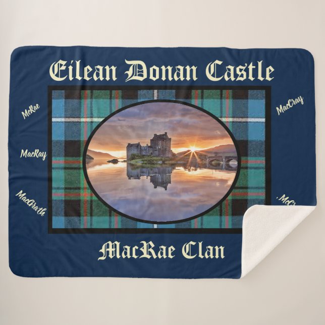 Eilean Donan Castle's MacRae Clan Tartan Sherpa Blanket (Front (Horizontal))