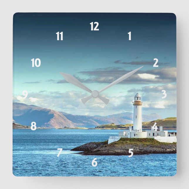 Eilean Musdile Lighthouse Scotland Scenic View Square Wall Clock (Front)