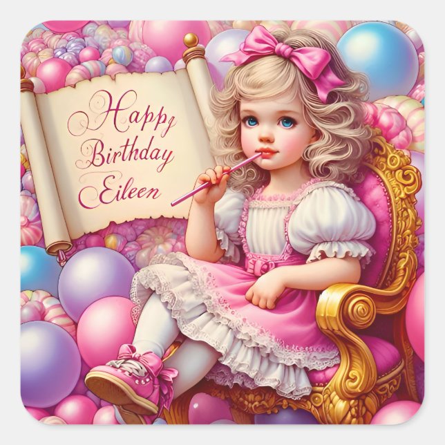 EILEEN ~ HAPPY BIRTHDAY ~ Throne ~ Square Sticker (Front)