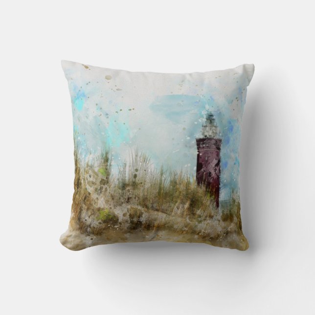Ein Leuchtturm in den Dünen Throw Pillow (Front)