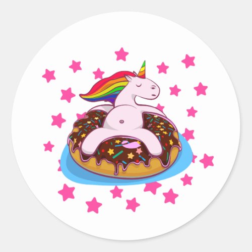 Einhorn Gift Rainbow Fantasy Donut Chillen Classic Round Sticker