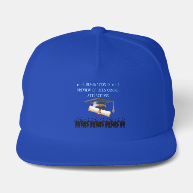 Einstein's graduation motto blue snap back hat (Front)