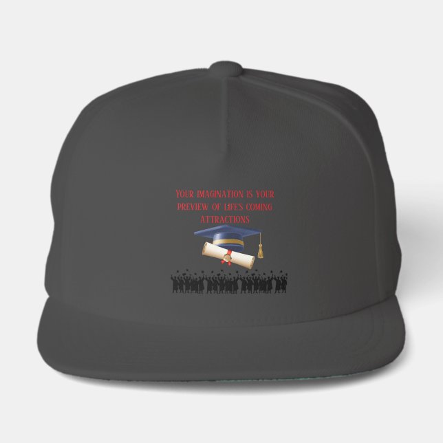 Einstein's graduation motto dark grey snap back hat (Front)