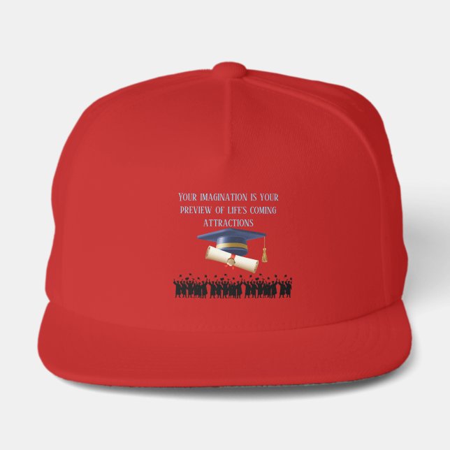 Einstein's graduation motto red snap back hat (Front)