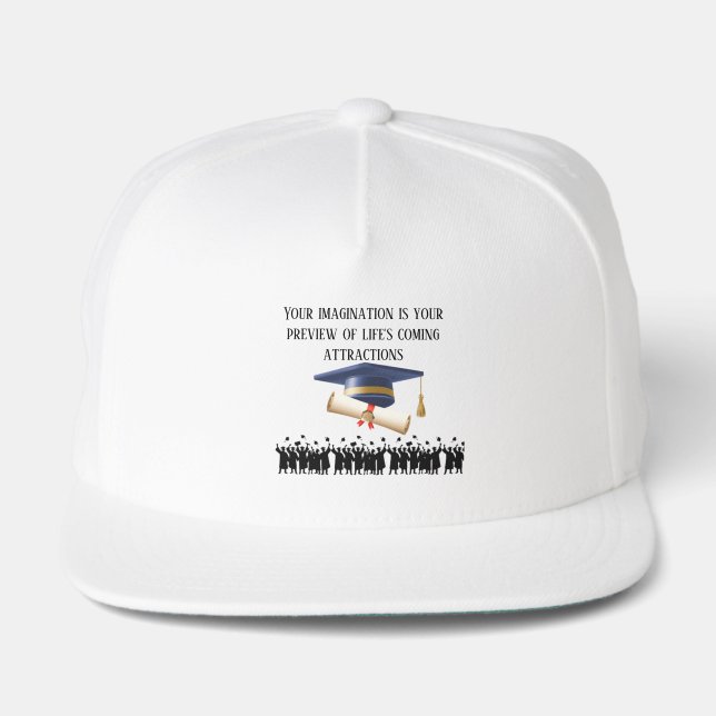 Einstein's graduation motto white snap back hat (Front)