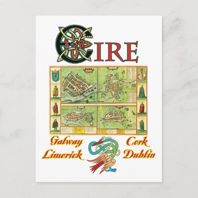 Eire Cities Map Postcard (Front)