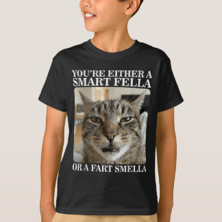 Either a Smart Fella or a Fart Smella Funny Cat T-Shirt