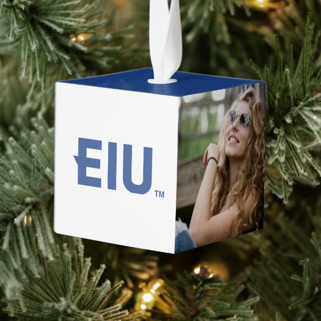 EIU Block Letter Cube Ornament (Tree)