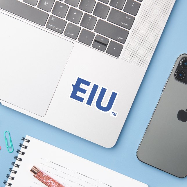 EIU Block Letter Sticker (Laptop w/ iPhone)