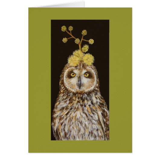 Ekewaka the pueo owl with acacia kona hat card (Front)