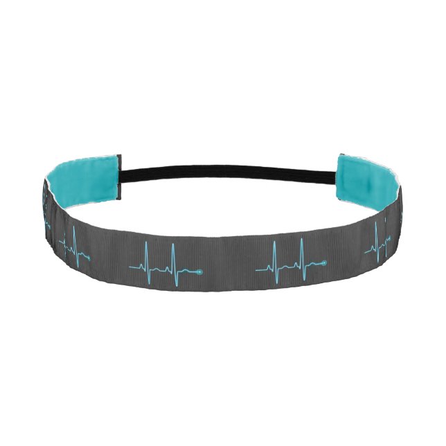 ekg Blip Teal on Black Athletic Headband (Front)