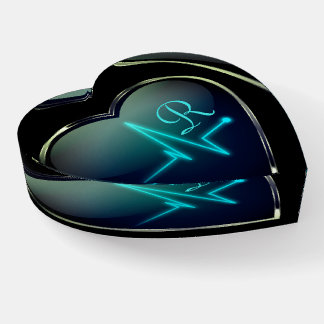 EKG heart black silver blue elegant medical Paperweight