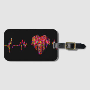 EKG heart medical ekg line nurse Dr red black Luggage Tag