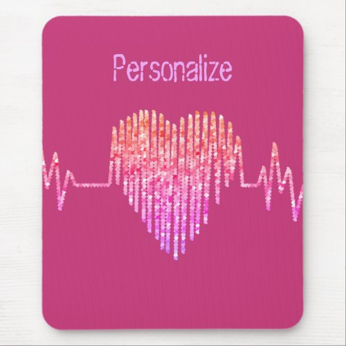 EKG heart medical pink peach purple cute Mouse Pad