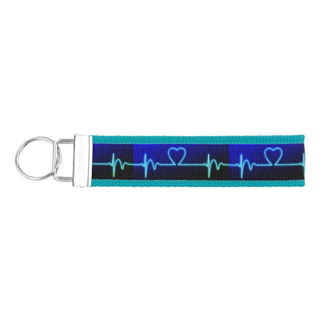 EKG heart neon look blue green black medical  Wrist Keychain (Keys on Left)