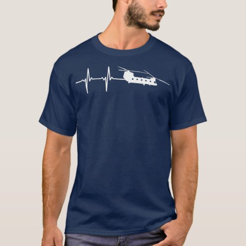EKG Heartbeat CH47 Chinook Military Helicopter T_Shirt