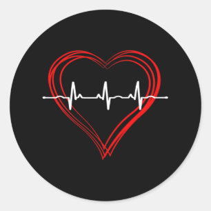 Ekg Heartbeat Love Cardiogram Hollow Ecg Heart Classic Round Sticker