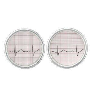 EKG heartbeat on graph paper, PhD (doctor) pulse Cufflinks