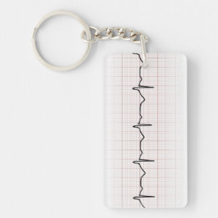 EKG heartbeat on graph paper, PhD (doctor) pulse Keychain