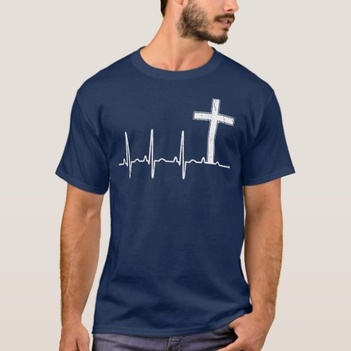 EKG LifeLine Christ Heartbeat Cross Pulse T_Shirt