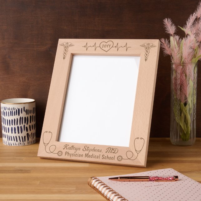 EKG Line and Medical Symbols Doctor Graduation Engraved Frames (Left)