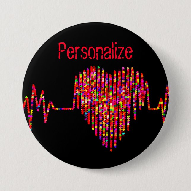 EKG line heart medical black red Button (Front)