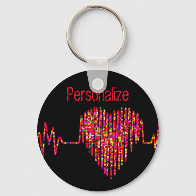 EKG line heart medical black red Keychain (Front)