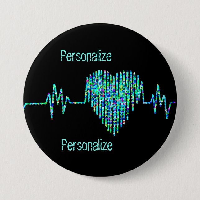 EKG line heart medical black turquoise nurse Button (Front)