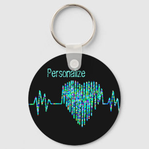 Ekg line heart medical black turquoise nurse dr keychain