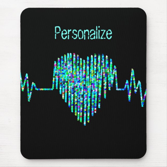 Ekg line heart medical black turquoise nurse dr mouse pad (Front)