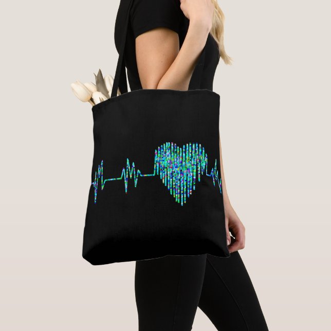 Nurse Tote Bag With Heartbeat Embroidered Design - Cotton Canvas, Gray, Roomy & Professional - View #8