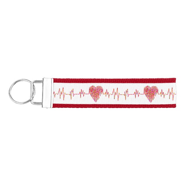 EKG line heart medical red white Wrist Keychain (Keys on Left)