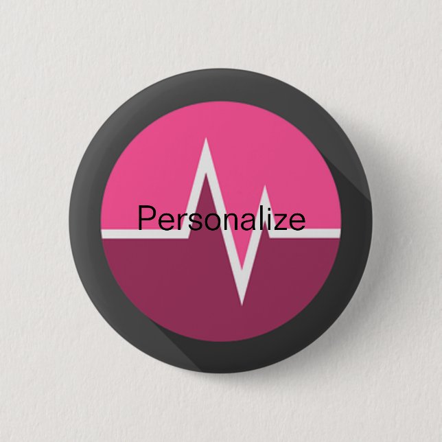 EKG line medical dr nurse pink black Button (Front)