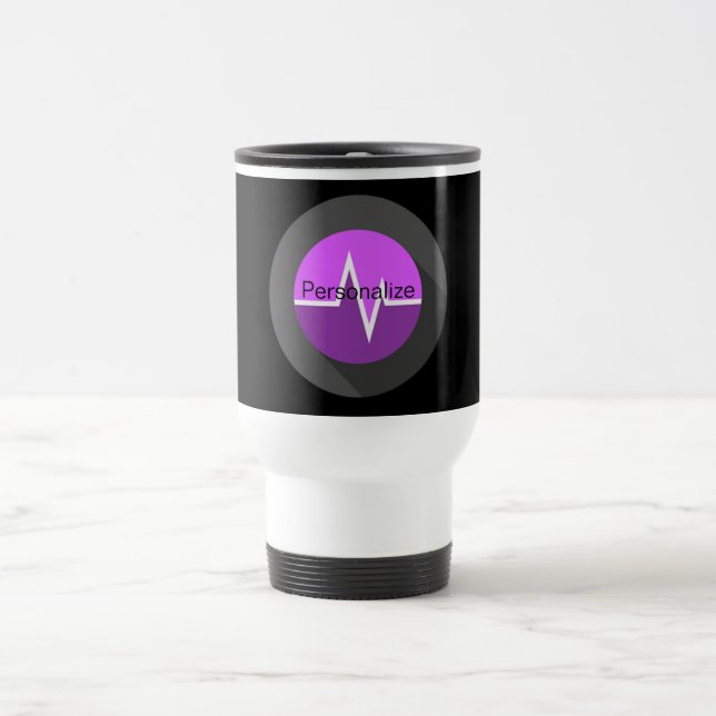 EKG line medical Dr nurse purple black Travel Mug (Center)
