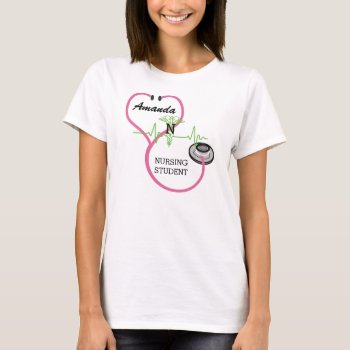 Ekg Pink Stethoscope Caduceus Nursing Student Name T-shirt by hhbusiness at Zazzle