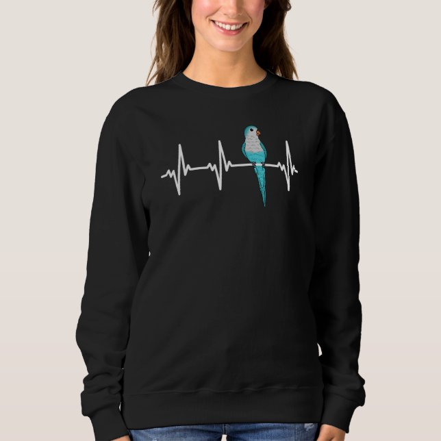 EKG Pulse Heartbeat Line Parrot I Blue Monk Parake Sweatshirt (Front)
