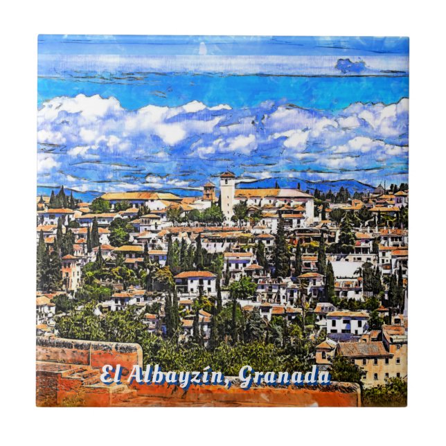 El Albayzín, Granada, Andalusia, Spain. Ceramic Tile (Front)