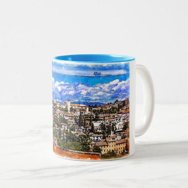 El Albayzín, Granada, Andalusia, Spain. Two-Tone Coffee Mug (Front Right)