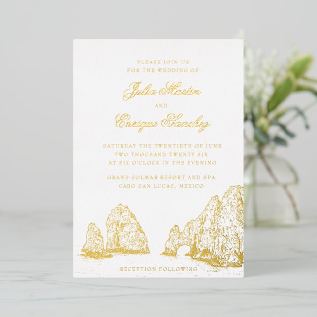 El Arco Cabo San Lucas Arch Weddining Foil Invitation (Standing Front)
