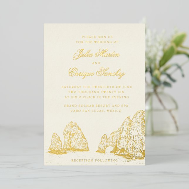 El Arco Cabo San Lucas Arch Weddining Foil Invitation (Standing Front)