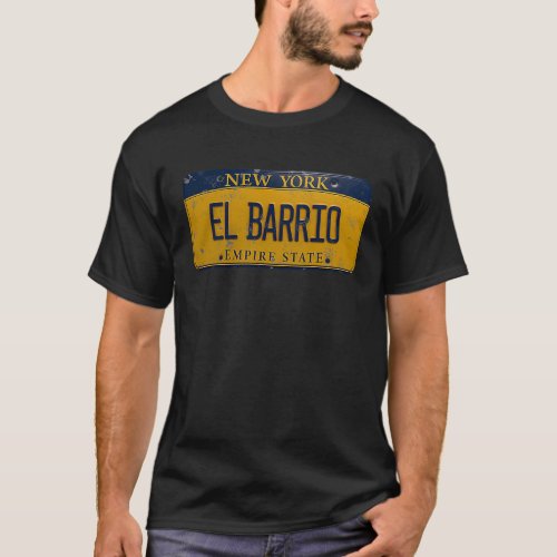 El Barrio New York Distressed License Plate T_Shirt
