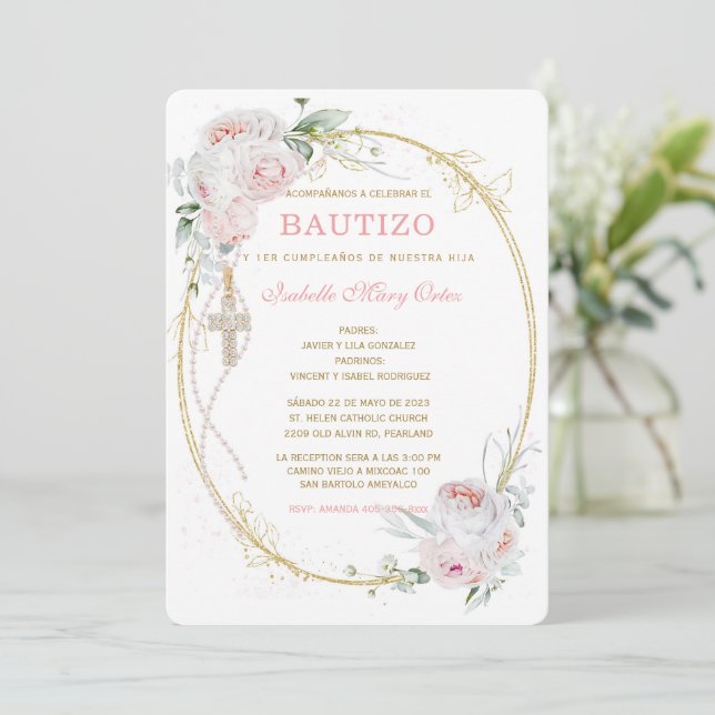 El Bautizo y Primer Añito invitación de nuestra hi Invitation (Standing Front)